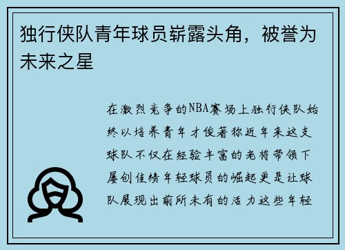 独行侠队青年球员崭露头角，被誉为未来之星